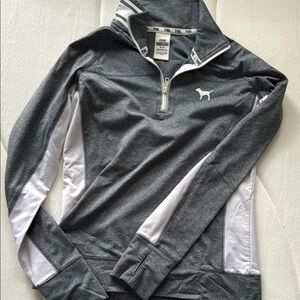 PINK Victoria's Secret Gray and White Quarter-Zip Top